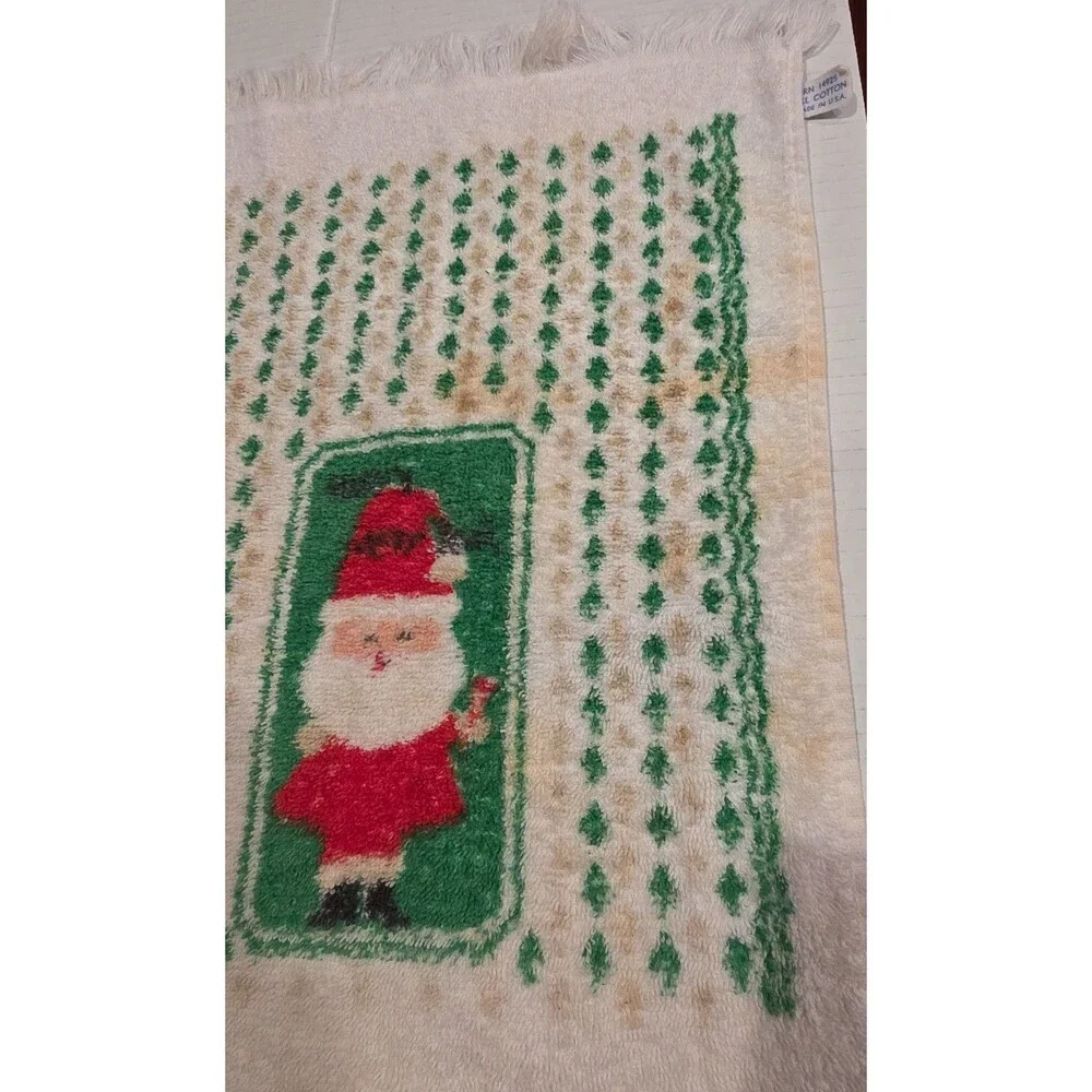 Vintage Santa Claus Christmas Hand Tea Dish Towels Set of 3 White *FLAWS
